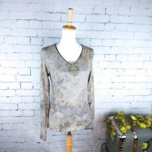 Marabout Earth Tone Tie Dye Embellished Tee Brown Medium